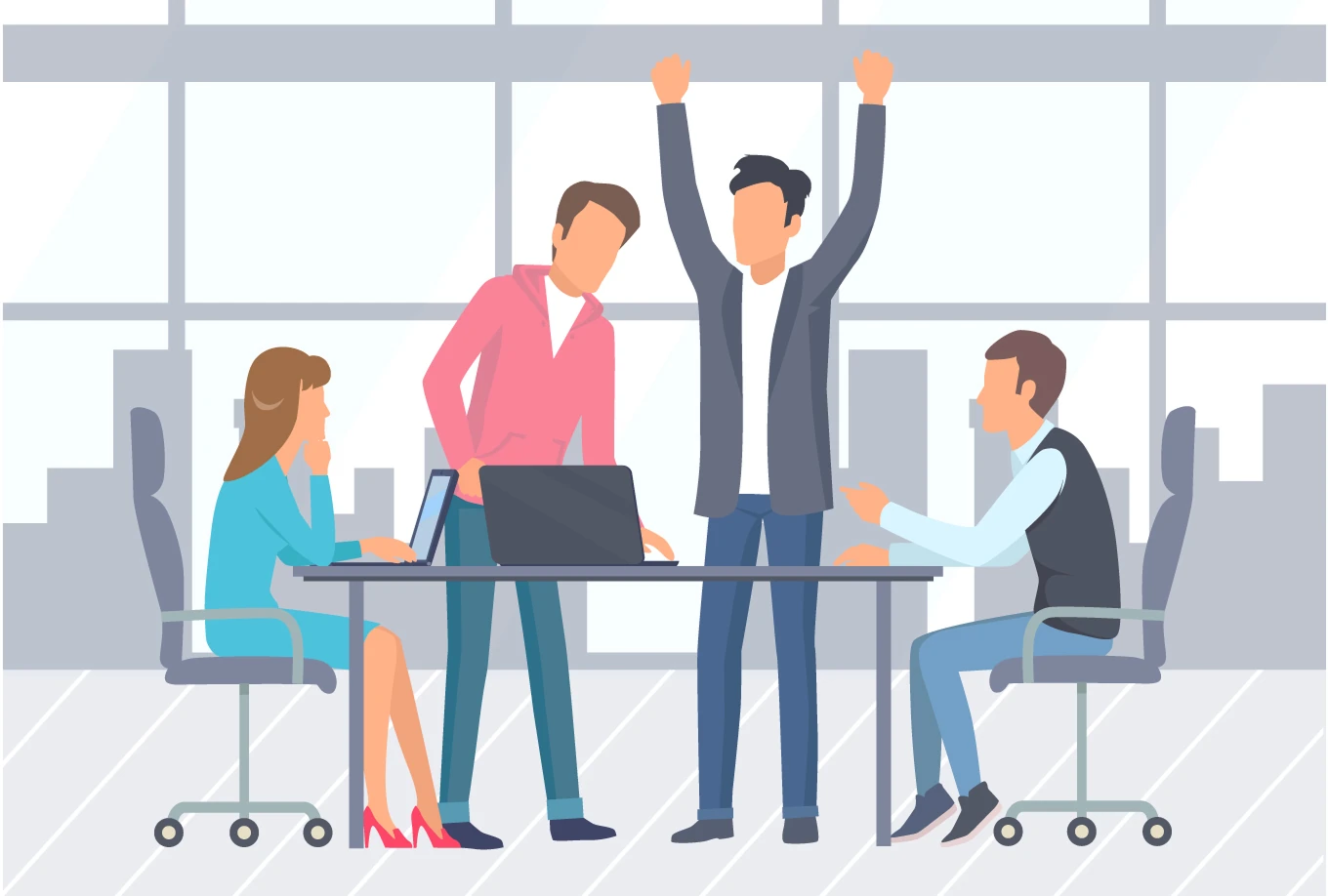 従業員とコミュニケーションしながら働く社内SE