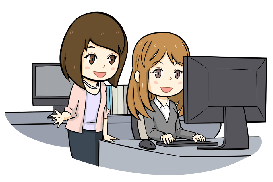 先輩社員のサポートを受ける女性